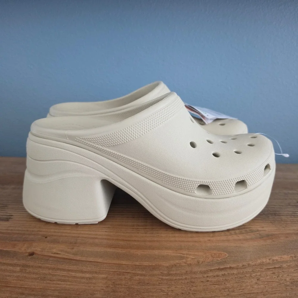 Crocs Mens Siren Clog Bone White Chunky Platform Block Heel Mule Size 10